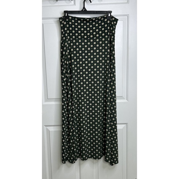 LuLaRoe Maxi Skirt Women's XL Green + White Floral Foldover waist Stretch - Picture 3 of 7